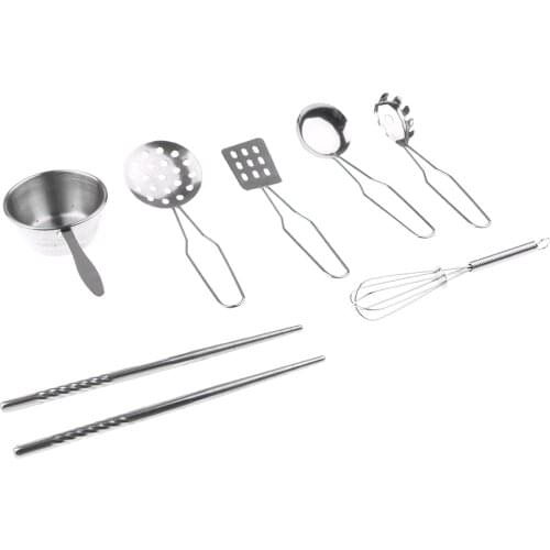 7pcs Kids Pretend Play Kitchen Cooking Toys, Stainless Steel Utensil Set D - Whisk, Ladle, Spatula & More