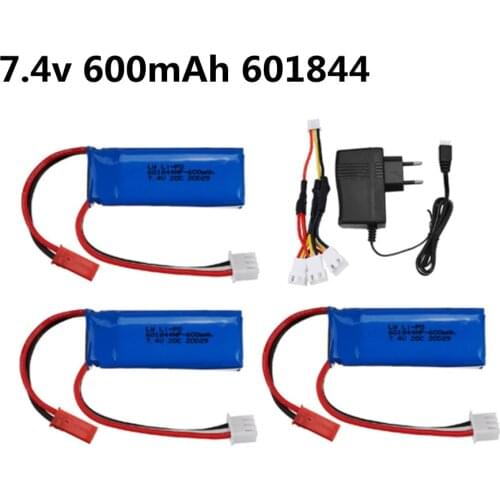 7.4V 600mAh 601844 Lipo Battery +charger for WLtoys K969 K979 K989 K999 P929 P939 RC Car Parts 2s 7.4v Battery