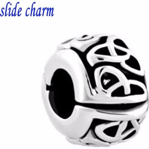 Slide charm Free shipping Irish Triquetra Celtic Endless Knot Clip Lock Stopper Charm Spacers fit Pandora bracelet