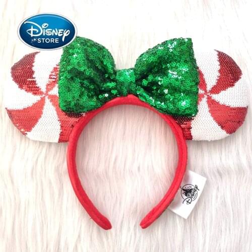 Disney Christmas Candy Mickey Mouse Headband Disneyland Minnie Ears Sequins Headwear Children Boy Girl Toy Party Decoration Gift
