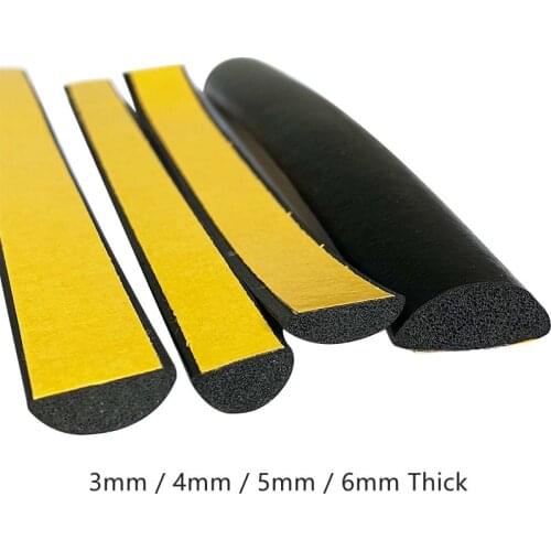 EPDM Rubber Foam Sponge Seal Strip Half Round D Car Insulation Bar Door Sealing 3mm / 4mm / 5mm / 6mm Thick Black