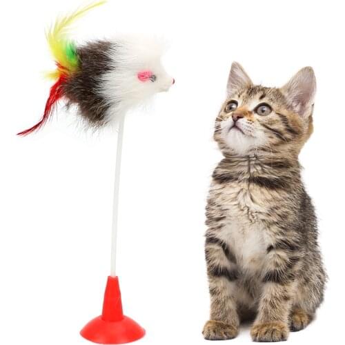 Cat Interactive Toy Feather False Mouse Playing Toys with Bottom Sucker Funny Cat Toys Pet Products Supplies