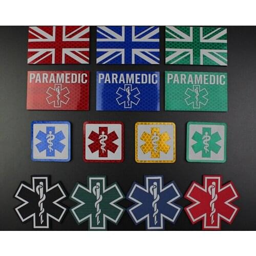 United Kingdom Flag IR Reflective Velcro Patches Star of Life PARAMEDIC Rescue Snake Epaulette Sticker Tactical Applique Badge