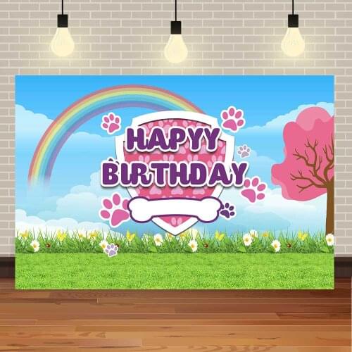 Seekpro Photography Cartoon Background Kids Baby girl Birthday Banner Backdrop Dog Party Paw bone boy Photo Background Photocall
