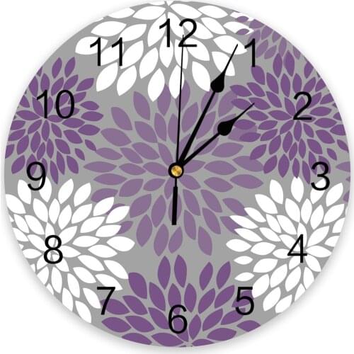 Dahlia Purple Flower Round Wall Clock Modern Design Home Living Room Decoration Childrens Room Kitchen Table Clock