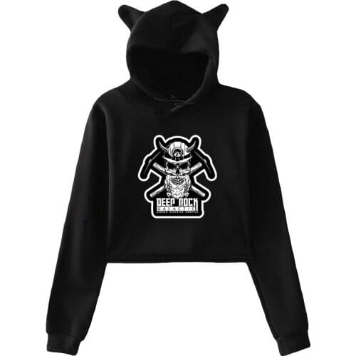 Deep Rock Galactic Game Cat Ear Hoodies Women Long Sleeve Hooded Crop Sweatshirts Hot Sale Casual Streetwear Clothes