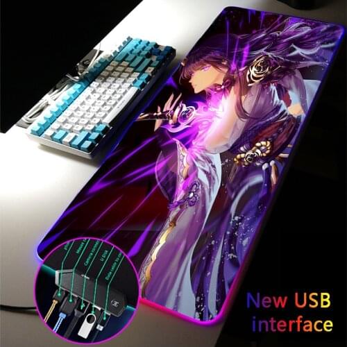 MRGLZY Genshin Impact Baal RGB Gaming Mouse Pad LED 4-Port Mousepad Large USB Hub Carpets Games Computer PC Mouse Mat for Csgo