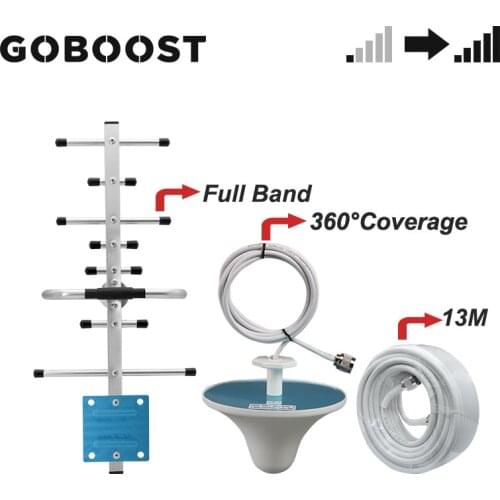 GOBOOST Accessory Kit For Cellular Amplifier 2g 3g 4g Full Band 8 Unit Yagi Outdoor Antenna Ceiling Internal Antenna With 13M