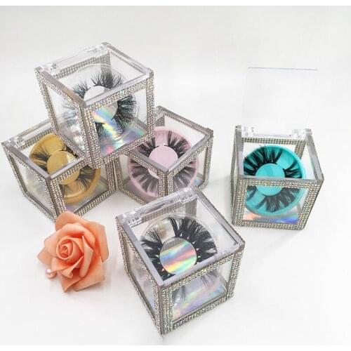 Glitter Diamond Crystal Clear Cube Lash Box With 25mm Mink Eyelashes Full Strip Lasheswholesale Vendor