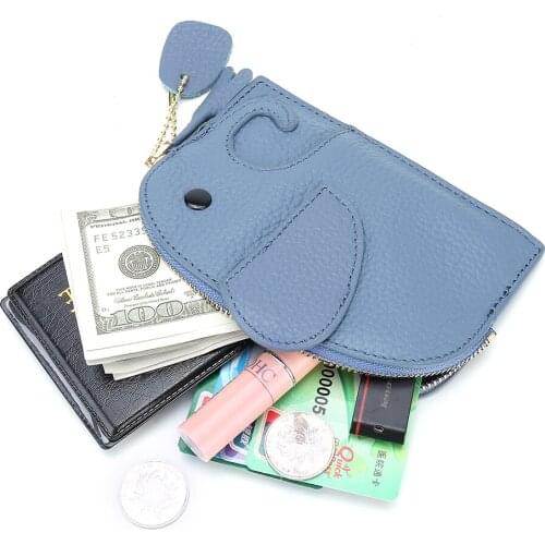 Genuine Leather Coin Purse Women Wallets cut Coin Pouch Cowhide Zipper Card Pocker with Key Ring