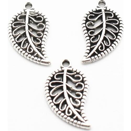 Hot Selling 12pcs/lot Alloy Pierced Leaf Silver Dangle Charms No Lobster Clasp Hanging Charm DIY Earring Pendant Choker