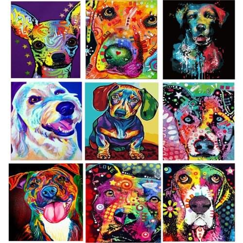 Color Dog series Diy painting number diy oil paint by numbers kit painting canvas painting by numbers for kids adults art paint