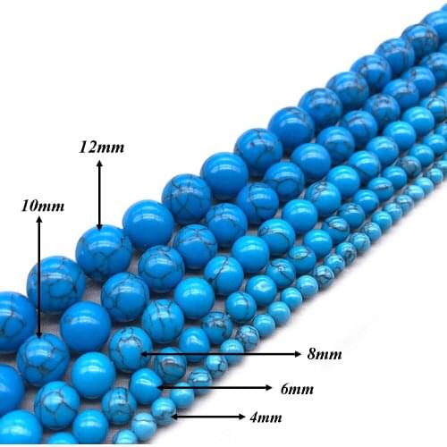 Natural Stone Blue Loose Beads Round Howlite DIY Beaded for Women Jewelry Making Bracelets Necklaces J142