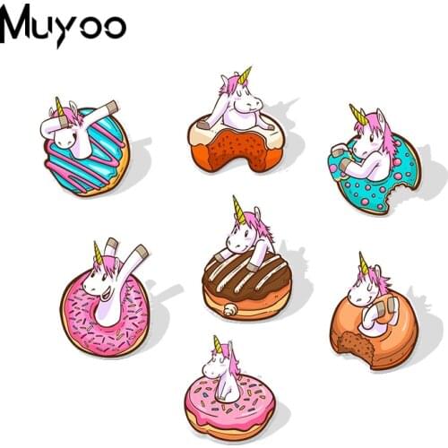 New Arrival Cute Unicorn and Donuts Cartoon Icons Acrylic Badge Pin Rainbow Horse and Sweet Dessert Epoxy Resin Lapel Pins