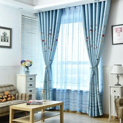 Window Curtains for Kids Child Living Room Bedroom Sea Fish Pattern Blue Shiny Drapes Window Panel Curtains Home Decoration