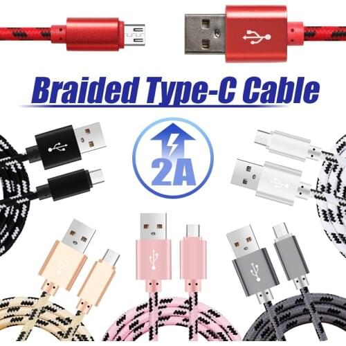 Wholesale 1m/2m/3m Braided TypeC USB Fast Charging Cable Type C Cord Sync Cell Phone Accessory Bundles Charging Cable 100pcs/lot