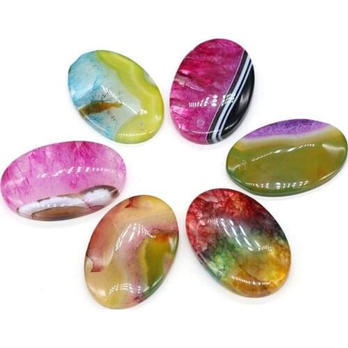 Natural Agates Stone Pendants Egg Shape Exquisite Colorful Agates Stone Charms for Jewelry Making Necklace Bracelet Gift