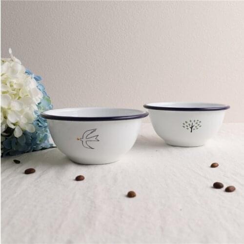 13.5cm Enamel Retro Japanese Style Illustration Childrens Bowl Retro Nostalgic Salad Bowl Popcorn Fruit Basin