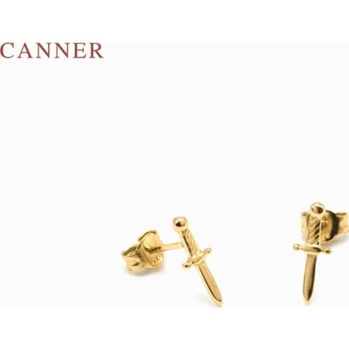 CANNER Real 925 Sterling Silver Earrings For Women Small Dagger Stud Earrings Zircon Diamond Korean Pendientes Silver Jewelry