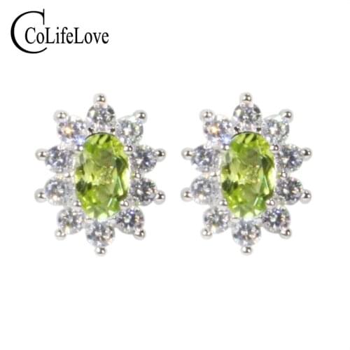 CoLife Jewelry 925 Silver Peridot Earrings for Daily Wear 4*6mm Natural Peridot Stud Earrings Classic Silver Gemstone Earrings
