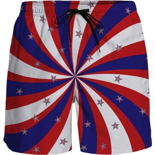 Casual Shorts Men Star Stripe Pattern Print Breathable Quick Dry Surfing Beach Pants Fashion Baggy Sports Shorts Running Shorts