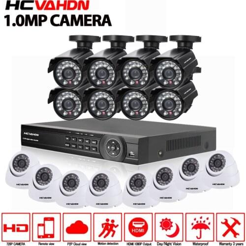 CCTV System AHD 1080P Hybrid DVR 16CH Surveillance Security KIT With 16pcs 1.0MP Bullet Dome AHD indoor outdoor camera 1TB HDD
