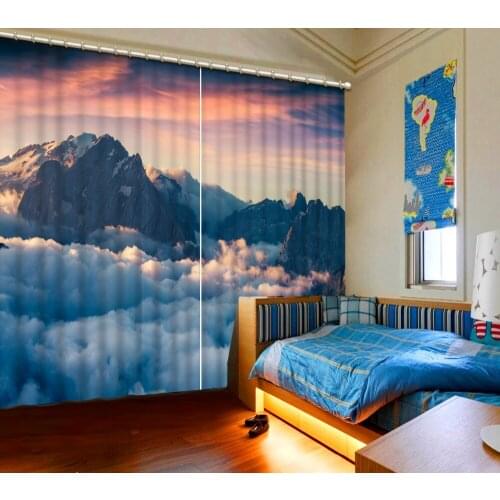 Snow Mountain White Clouds Sunset 3D Curtains Printing Blackout Curtains Living Room or Hotel Drapes Curtains Sunshade Window