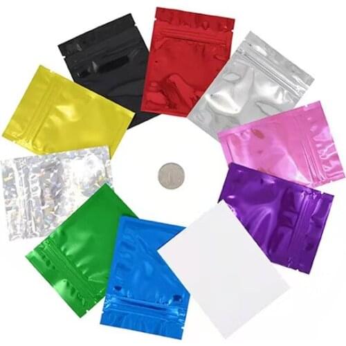 100pcs 10 Colorful Glossy Aluminum Foil Zip Lock Bag Flat Bottom Packaging Pouches Sample Bag Powder Gift Bags