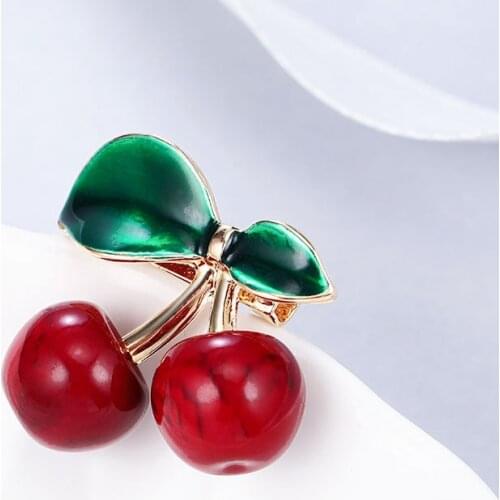 MAIKALE Charm Red Green Enamel Cherry Brooch Pins Flower Brooches for Women Girls Collar Suit Shawl Shirt Party Accessories Gift