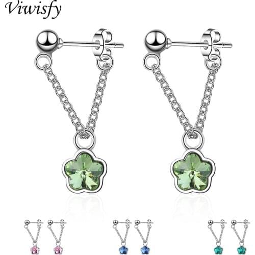 Viwisfy Crystal Flower Stud Jewelry Wedding Solid 925 Sterling Silver Earrings For Women VW21084
