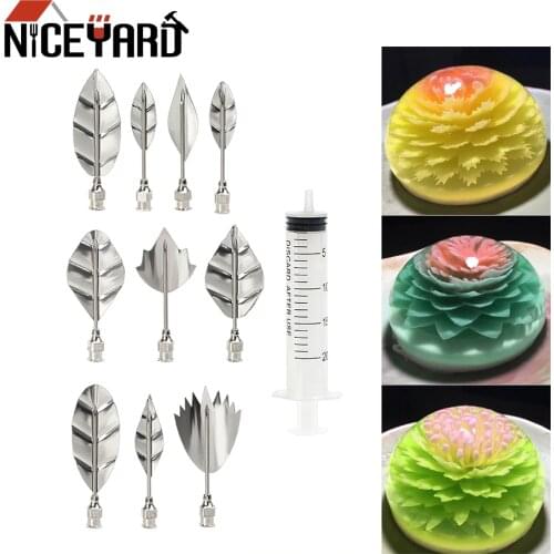 10 pcs Pudding Nozzle +1 Syringe Tools 3D Jelly Flower Cake Jello Gelatin Art Tool Bakeware Russia Nozzle Cake Decorating Tools