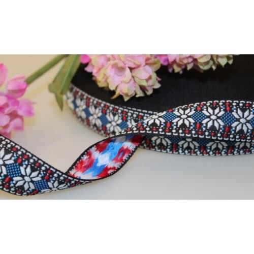 10 yards/lot wide 2.5cm Woven Jacquard Ribbon geometry rhombus quadrangle flowers