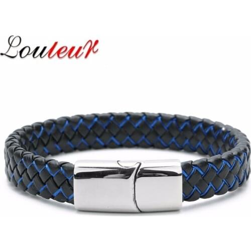 11 Colors New Punk Stainless Steel Clasp Bangles Braided Leather Bracelets for Men Black Yellow Blue Jewelry Gift gift for men