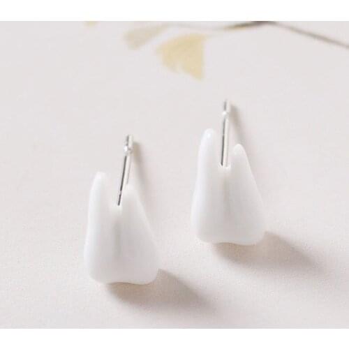 12 Pairs/Lot Ceramic Tooth Earrings Small White Porcelain Stone Cartoon Earring For Women Girls Piercing Ear Jewelry Pendientes