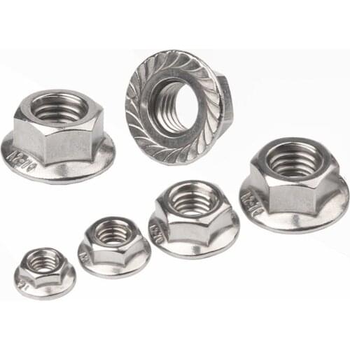 /25X M3 M4 M5 M6 M8 M10 M12 High Quality Stainless Steel Hexagon Hex Head Serrated Spinlock Flange Nut Locknut Lock Nut DIN6923
