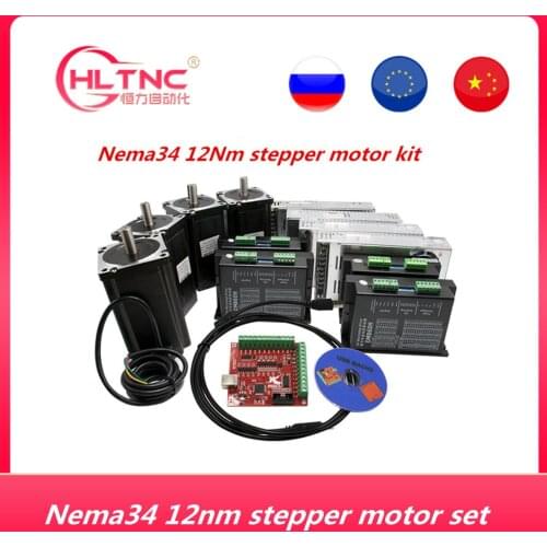 3 Axis CNC kit Nema 34 1600Oz-in/6A 86HS6204 12Nm Stepper Motor & 6A/110VDC Microstep motor driver for CNC Milling Machine