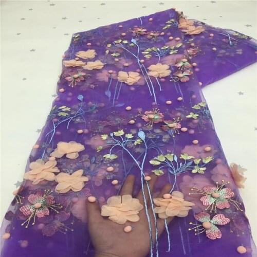 African French 3D Lace Fabric 2021 High Quality Tulle Lace Bridal Nigerian Wedding Dress Lace Fabrics For Woman Sewing xz-175