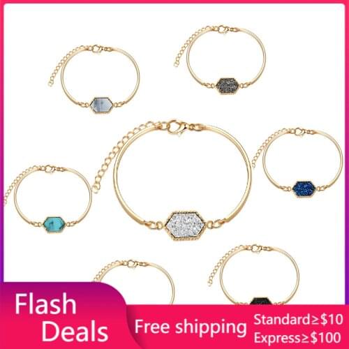 14 Colors Resin Drusy Druzy Bracelet Imitation Crystal Stone Druzy Bracelets Gold Color Brand Jewelry for Women