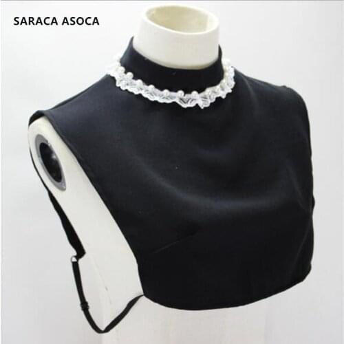 Black Lace Standing Collar Detachable Collar For Women Sweater Hand Beading Fake Collars Girls