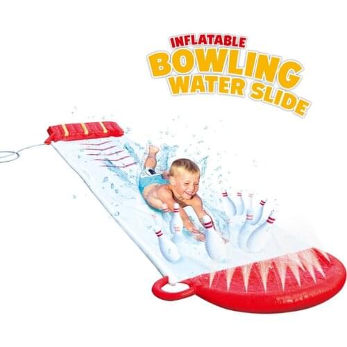 490*75CM Bowling Water Slide With 6 Pins For Children Water Play Toys Outdoor Lawn Spray Water Slide Bed Single Surfboard
