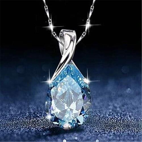 Classic Womens Water Drop Necklace Elegant Bridal Wedding Silver Plated Crystal Necklace Engagement Jewelry Banquet Gift