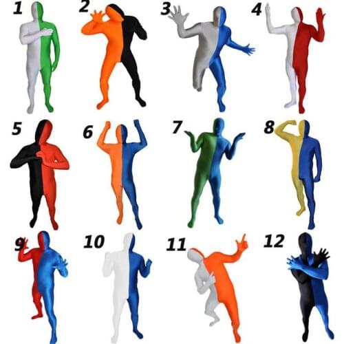 Two-color combination Multicolor Spandex Zentai Cosplay Costumes Fancy jumpSuit