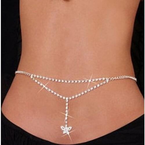 Fashion Crystal Butterfly Waist Chain for Women Sexy Rhinestone Chain Beach Body Jewelry Accessories