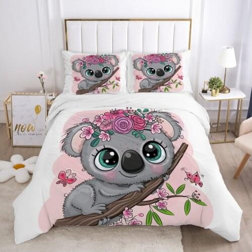 Cartoon Childrens Bedding set for kids baby boy girls Duvet cover set pillow case Bed linens Quilt cover 140x200 Car Koala