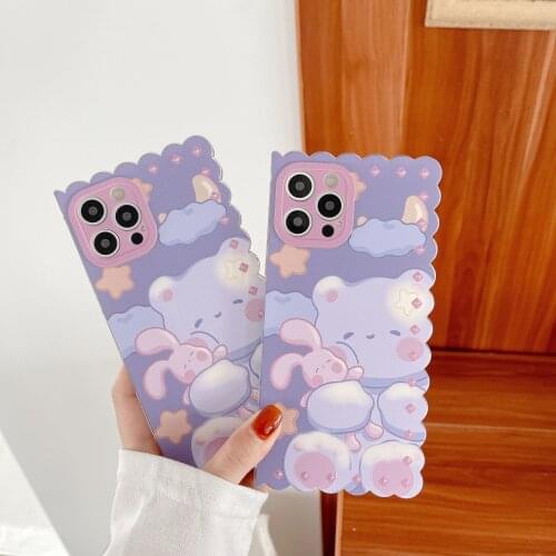 Cartoon Bear Rabbit Happy Starlight Phone Case For iPhone 12 11 Pro X XR XS MAX Animal Print Cake pattern Anti-fall Soft Cover