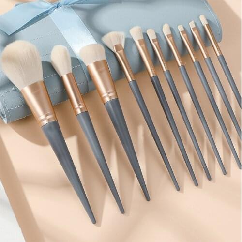 Fashion 10pcs Blue Makeup Brushes Set Foundation Blending Powder Face Brush Cosmetic Beauty Make up Tools maquillaje