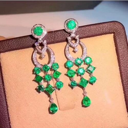 Natural Real Green Emerald gem earrings for beauty silver jewelry birthday party gift Earring