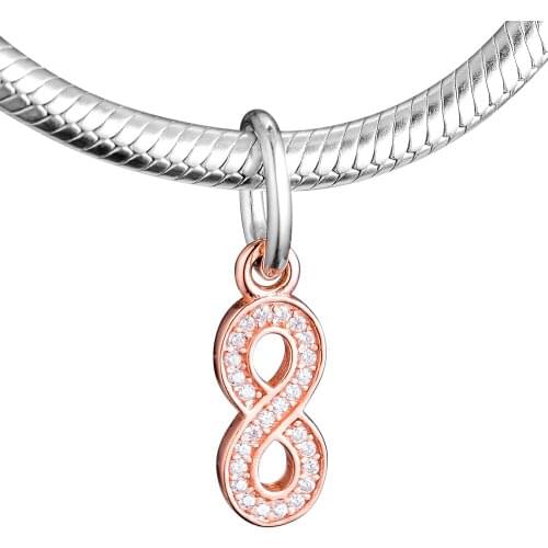 Fits for Pandora Bracelets Infinity Charms with Rose Gold Plated 100% 925 Sterling Silver Beads Free Shipping