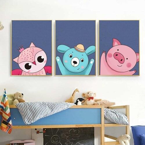 Cartoon Animals Poster Prints Owl Rabbit Pig Canvas Painting On The Wall For Kids Bedroom Nursery Art Picture Baby Room Decor