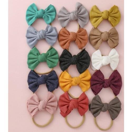 Bow Baby Headband Nylon Turban Newborn Ribbed Hairbands Toddler Headdress Kids Hair Band Girl Bow Knot Baby Hair Accessories